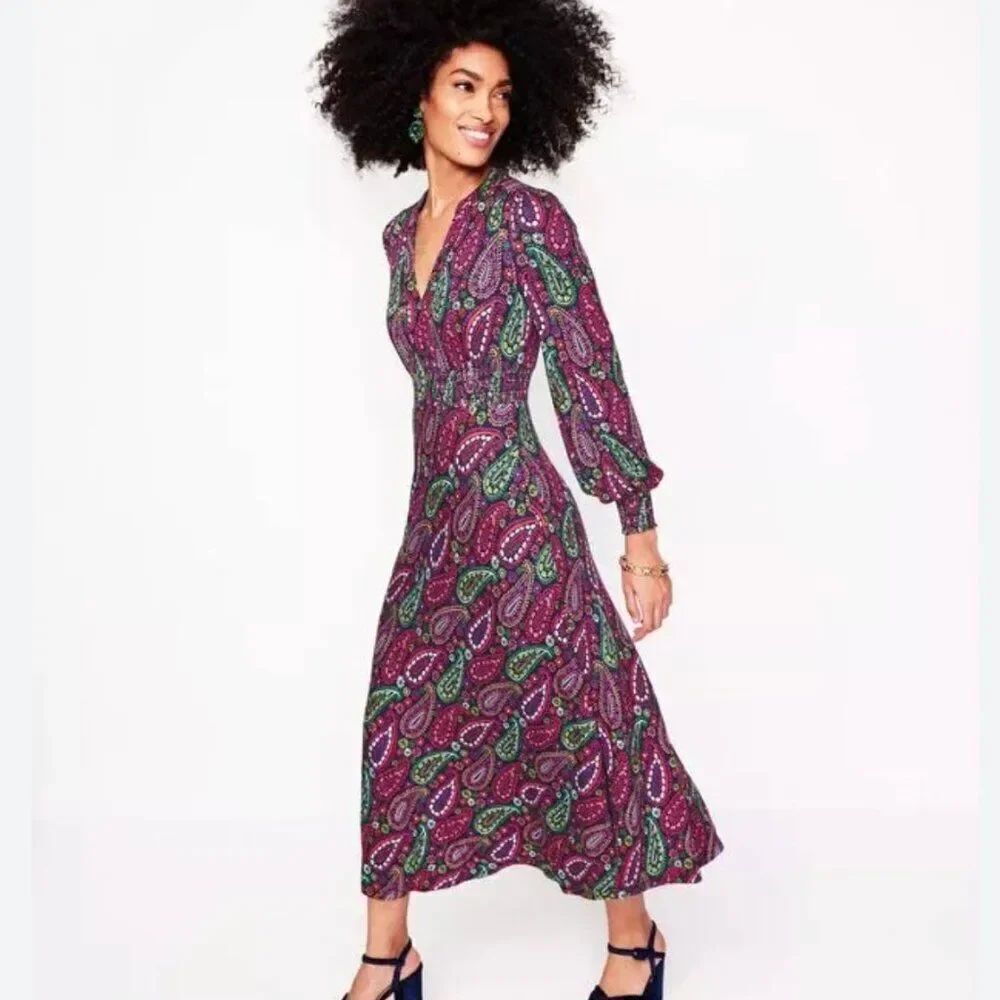 Boden Womens Ivy Midi Dress UK 12R US 8R Multicolor Paisley D1034 NWT